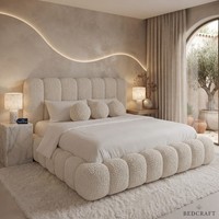 Luxury Boucle Fabric Bed Frame Modern Bubble Upholstered Platform Double King