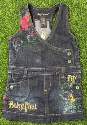 Y2K Baby Phat Girlz 4T Dress Denim Embroidered Cat Logo 2000s Hip Hop
