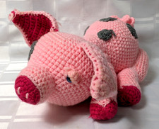 VINTAGE CROCHET PIG PIGGLET HAND MADE ART ANIMAL RETRO STUFFED ANIMAL CRAFTS