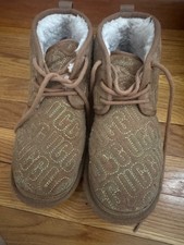 ugg kid  s boots size 6 multicolor logo stitching fur lined