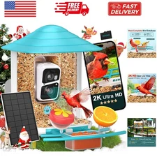 Bird Feeder with Camera 2K HD, Solar Panel 32GB Card 4-in-1 Perch, 160°View A...