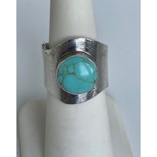 HANDMADE 925 STERLING SILVER  TURQUOISE WIDE BAND RING SIZE 6 SKY