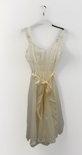 Vintage Ivory Nylon Night Gown Sheer Straps Satin Belt Floral Details Lingerie