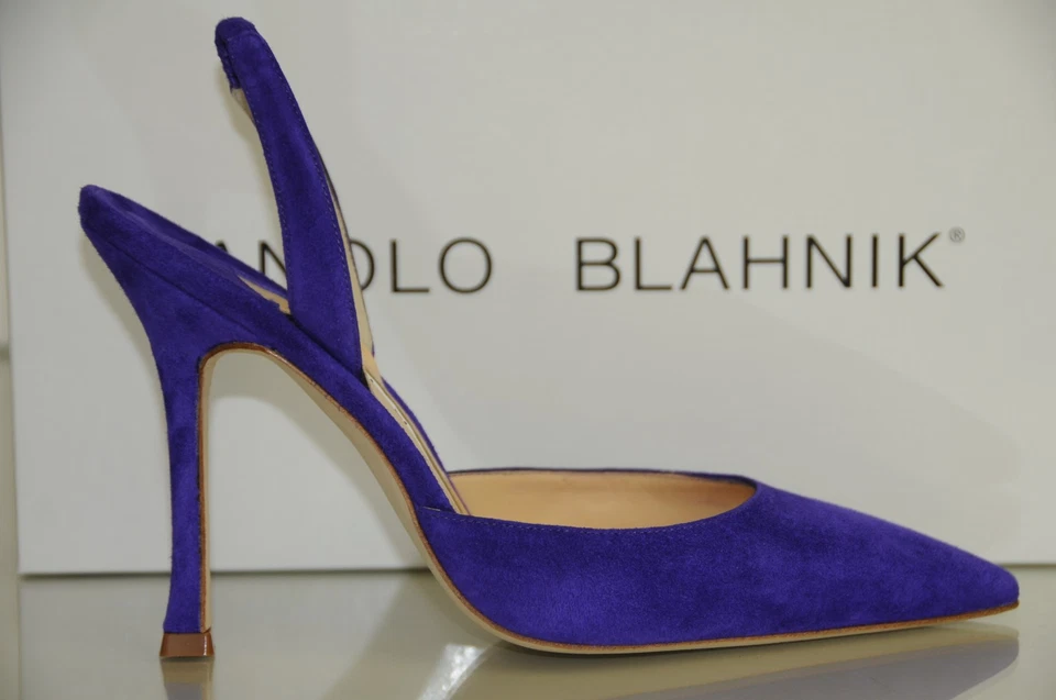 $695 New MANOLO BLAHNIK Carolyne Purple Suede High BB Heel Halter SHOES 40.5 - Image 2 of 4