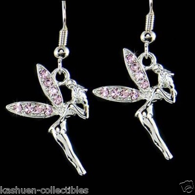 Lila Tinkerbell mit Swarovski Kristall Tinker Fairy Engel Pixie Ohrringe
