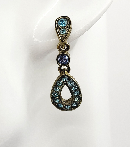 1928 Blue Crystal Teardrop Shape Drop Dangle Pierced Earrings Winter Wonderland - Picture 16 of 24