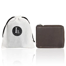 Mens Genuine Leather Wallet RFID Blocking Zip Around ID Card Window Bifold Purse