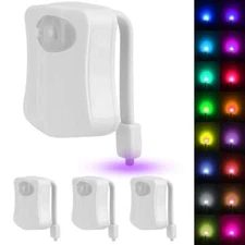 4Pcs Motion Activated LED Bathroom Toilet bowl Night Light 16 Colors Kids Safe