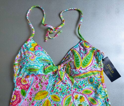 $75 POLO RALPH LAUREN WOMENS TIE-BACK SUN-RISE PAISLEY TANKINI SWMI TOP SZ: S - Picture 2 of 4