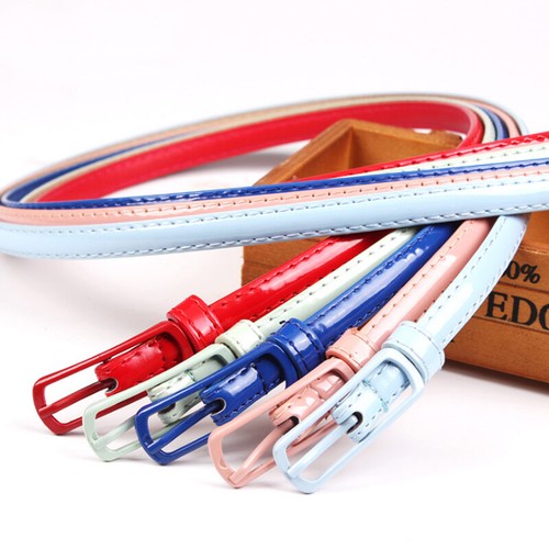 Women Girl Candy Colorful Skinny Thin Waist Belt PU Leather Narrow Waistband - Picture 2 of 22