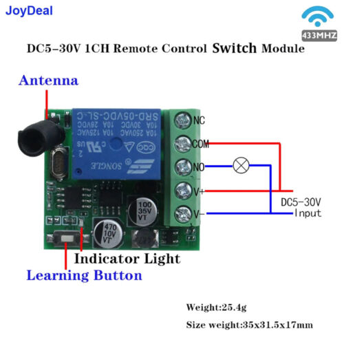 DC12V 1CH Receptor de Relé Transmisor de RF Interruptor de Control Remoto Inalámbrico 433Mhz - Imagen 5 de 11