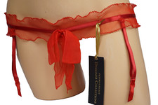 VICTORIA'S SECRET DESIGNER COLLECTIONS GARTER RED RUFFLE LACE XS/S