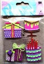 RARE Jolee's Boutique  BIRTHDAY CAKES & PRESENTS 3D Scrapbook Stickers