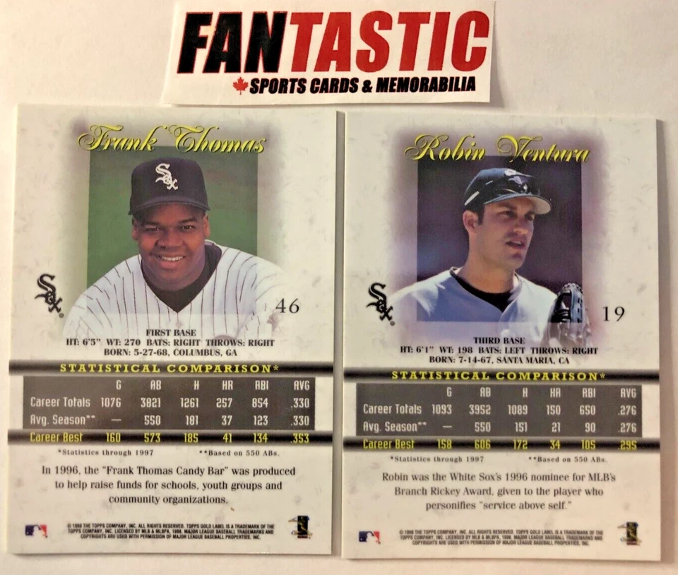 1998 Topps Gold Label Baseball Card YOU PICK Frank Thomas Robin Ventura - Image 2 of 2
