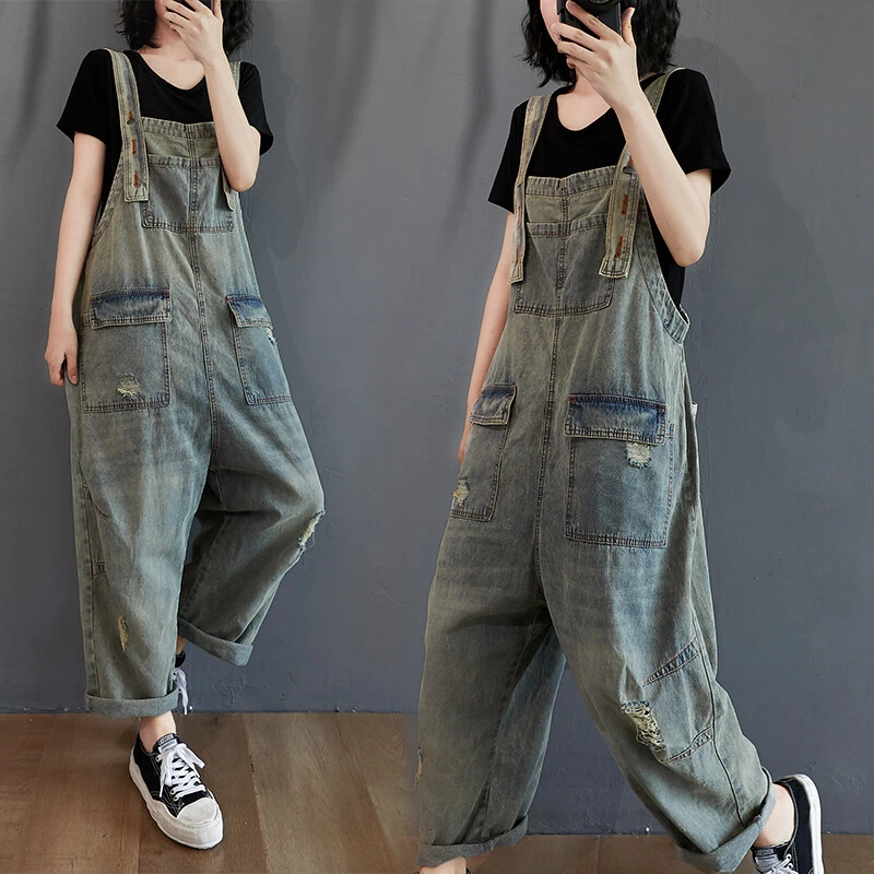 Suspender denim store jumpsuit