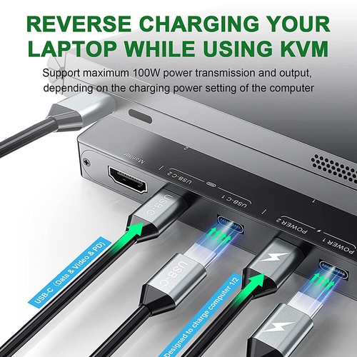 USB Type-C KVM Switch 4K@60Hz for 2 Computers Share 1 Monitor and 4 USB Devices - Bild 9 von 11