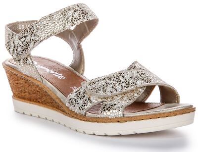Remonte R6252-91 Crackle Effect Soft Wedge Womens Sandals Gold US 5 - 11