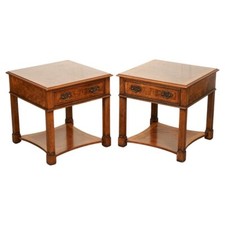 PAIR BURR WALNUT BEDSIDE NIGHTSTANDS END SIDE LAMP TABLES BRIGHTS OF NETTLEBED