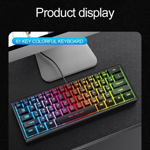Portable LED Backlit Corded Mechanical Gaming Keyboard 61 Key Hot Swappable - Photo 2/8
