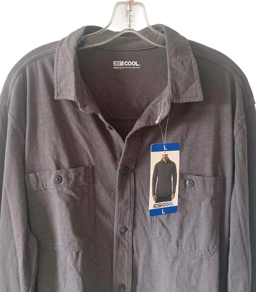 32 DEGREES Solid Gray Men's Knit Button-Up Collared Long Sleeve Shirt NWT Large - Image 2 of 4