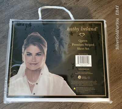 KATHY IRELAND Home Queen Size Prmium Striped Bed Sheet Set KI-535-WT-Q BRAND NEW