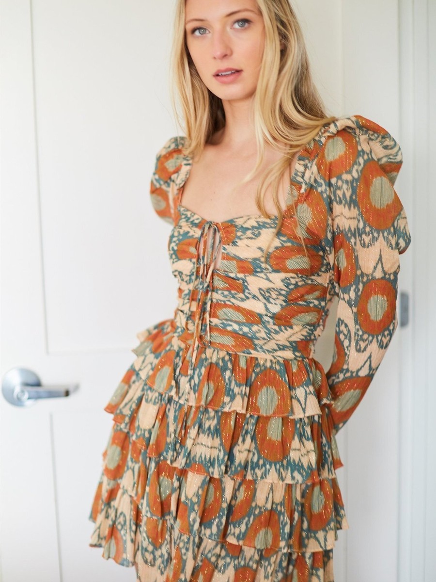 NWT Ulla Johnson Naiya Ruffled Long Sleeve Mini Dress Nimbus Size