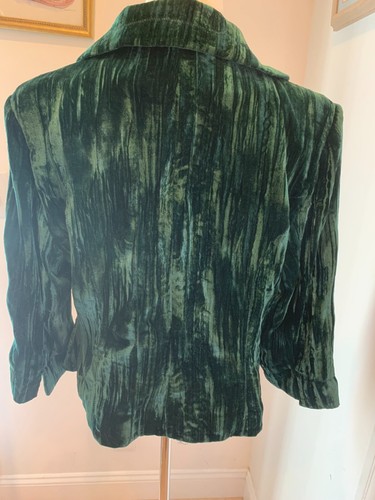 Giacca vintage Anne Carson donna taglia L verde velluto schiacciato foderato fiocco tasca - Foto 4 di 18