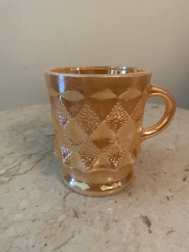 Vintage Anchor Hocking Fire King Kimberly Diamond Peach Luster Coffee Tea Mug