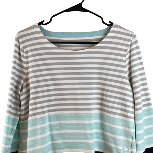 T by TALBOTS Top Damen mittelblau weiß grau gestreift Langarm Tunika - Bild 2 von 5