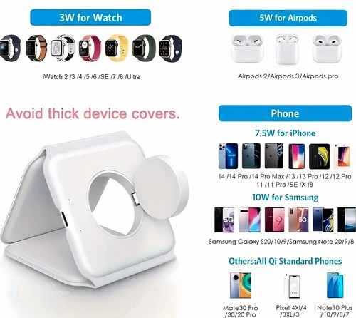 HSquared 3-in-1 Wireless Charging Station – Desk Accessory, Travel Charger - Picture 6 of 15