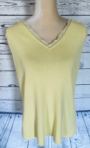 1X Canotta Donna Collezione New York Maglia Gialla Scollo V Chiffon Ruffle Morbida - Foto 2 di 11