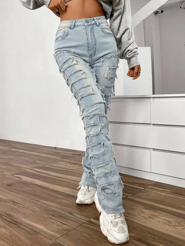 Womens Ripped High Waist Skinny Denim Pants Jeans Ladies Sexy Jeggings Trousers - Picture 7 of 56