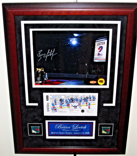 BRIAN LEETCH "FOREVER A RANGER" SIGNED & FRAMED RETIREMENT NIGHT PHOTO W TICKET