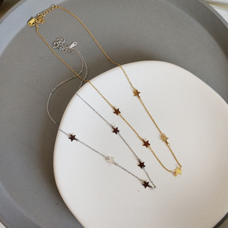 925 Sterling Silver Star Station Choker Necklace 6mm 14.5+2