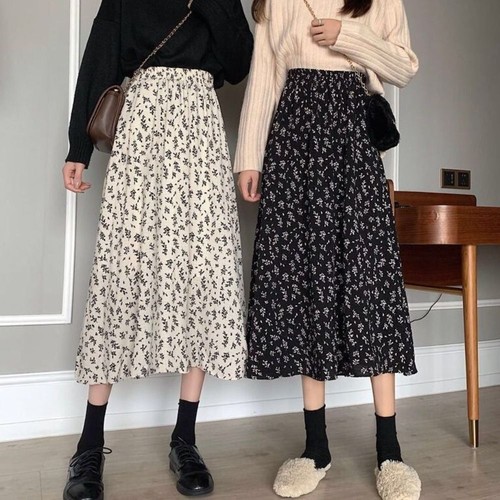 Elastic High Waisted Maxi Skirts Floral Printed Boho Skirt Midi Skirt Women