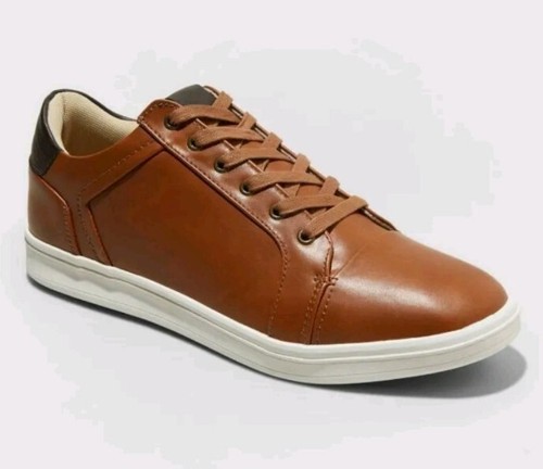 MENS GOODFELLOW 'EDDIE' CASUAL FAUX LEATHER SNEAKERS SHOES LACE UP, BROWN Sz 10 - Afbeelding 1 van 5