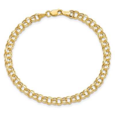 14K Solid Yellow Gold 4.5mm Double Link Charm Bracelet