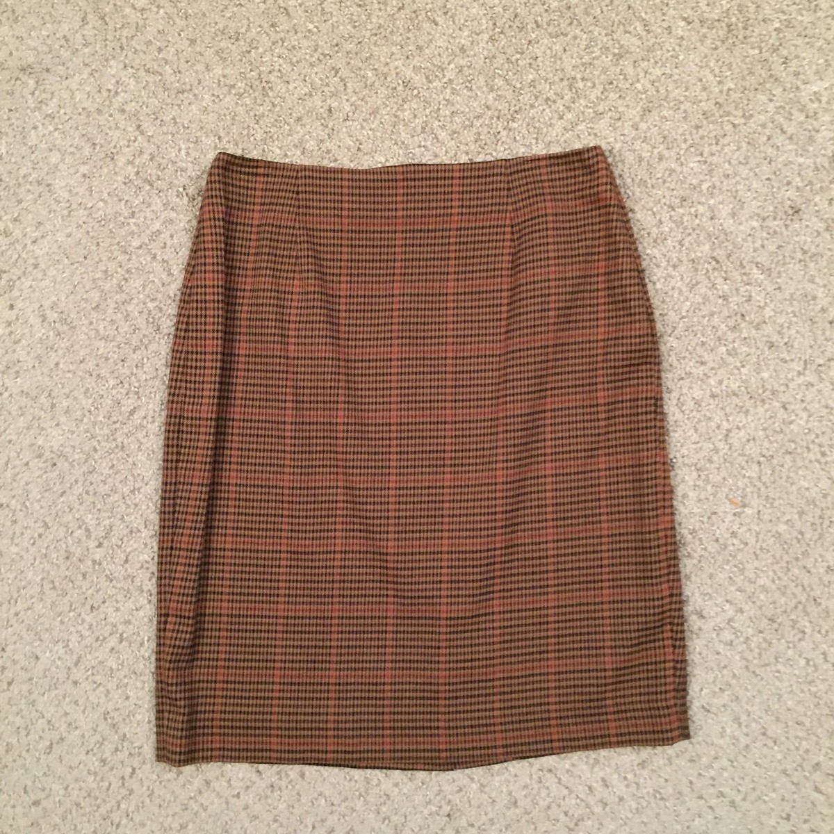 Amanda Smith Pencil Skirt Size Knee Length Unlined Brown Plaid Business