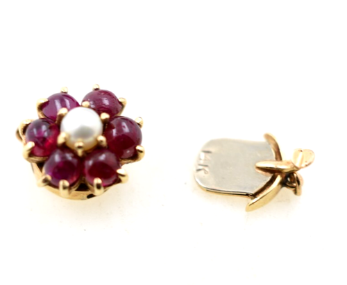 14K Yellow Gold Ruby & Pearl Clasp for Single Strand Necklace - Picture 4 of 6