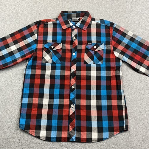Camicia Zoo York ragazzo XL con bottoni multicolore check scuola preppy leggera - Foto 2 di 13