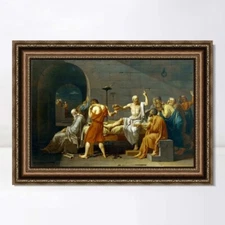 Framed Canvas Art The Death of Socrates by Jacques Louis David Wall Art 28"x40"