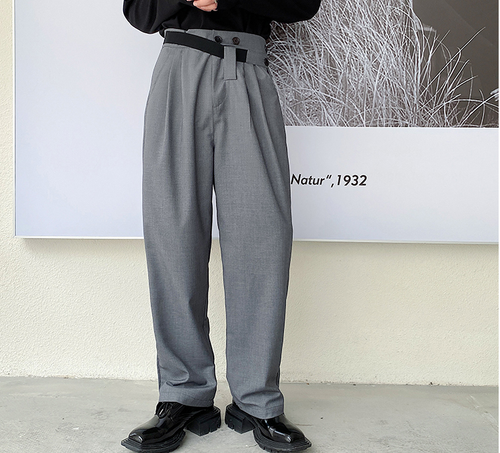 Men's Fashion Design Grey Loose Suit Pants Youth Casual Wide leg pants  Trousers | eBay