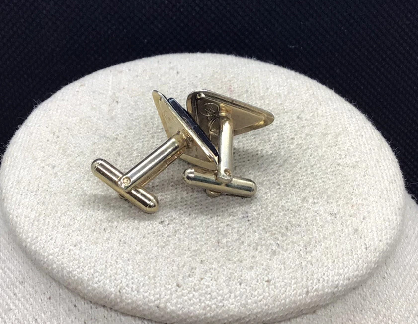 Gemelos vintage para hombre en tono dorado de vidrio negro y perlas de imitación Q726 Foto 2 de 2