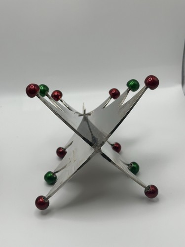 Crate and Barrel 3D Tree Stocking Hook Silver Red Green Ornament Set Of 2 - Picture 13 of 14