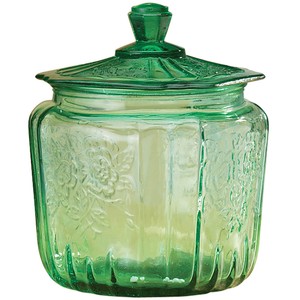 Green-Vintage-Depression-Type-Glass-Candy-Dish-Nut-Jar-w-Lid-Embossed-Design-New