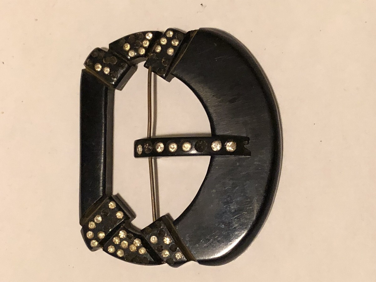 Bakelite Vintage Black and Blue Jeweled Belt Buckle Antique Butterscotch Bakelite Ornate Belt Buckle Pot Metal  main image 4