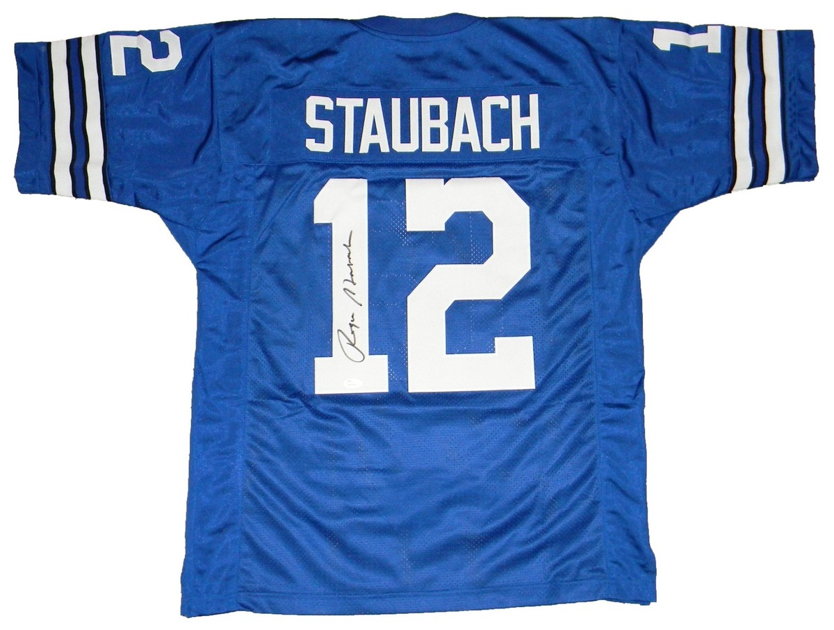 ROGER STAUBACH SIGNED AUTOGRAPHED DALLAS COWBOYS #12 BLUE JERSEY