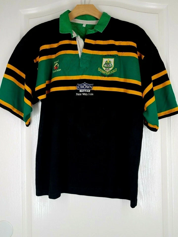 *Camisa de Rugby Reino Unido De Colección Negra Verde Dorado 45" Pecho L-XL St. Mary's Foto 2 de 2