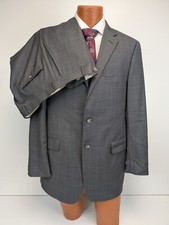 HICKEY FREEMAN Mens Gray Window Pane 2pc Suit 42L Plaid Flat Front Pants 37x30