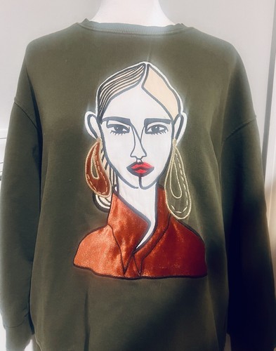 Stunning ZARA Pullover Olive Green With 3D Graphic Sz S Oversized - Picture 4 of 10